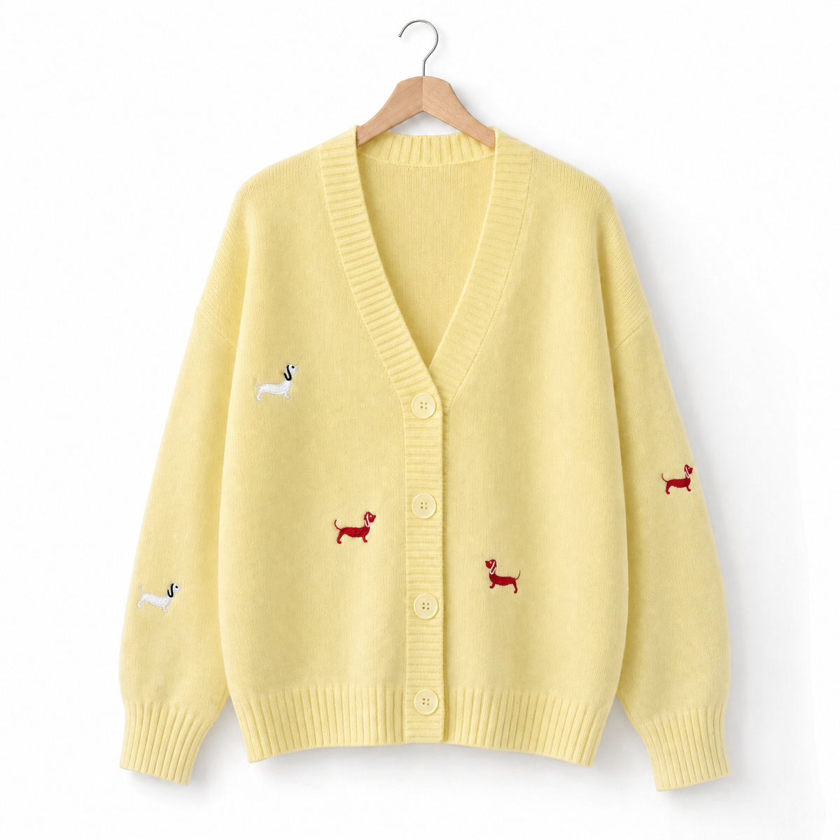 Winnie | Dachshund Embroidered Cardigan in Yellow