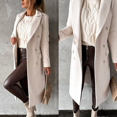 Emeline double breasted longline overcoat, styled and detail view