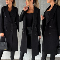 Emeline double breasted longline overcoat, styled and detail view