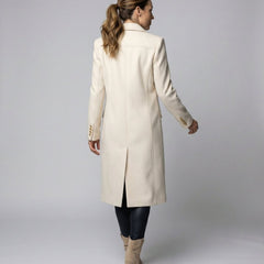Emeline double breasted longline overcoat, styled and detail view
