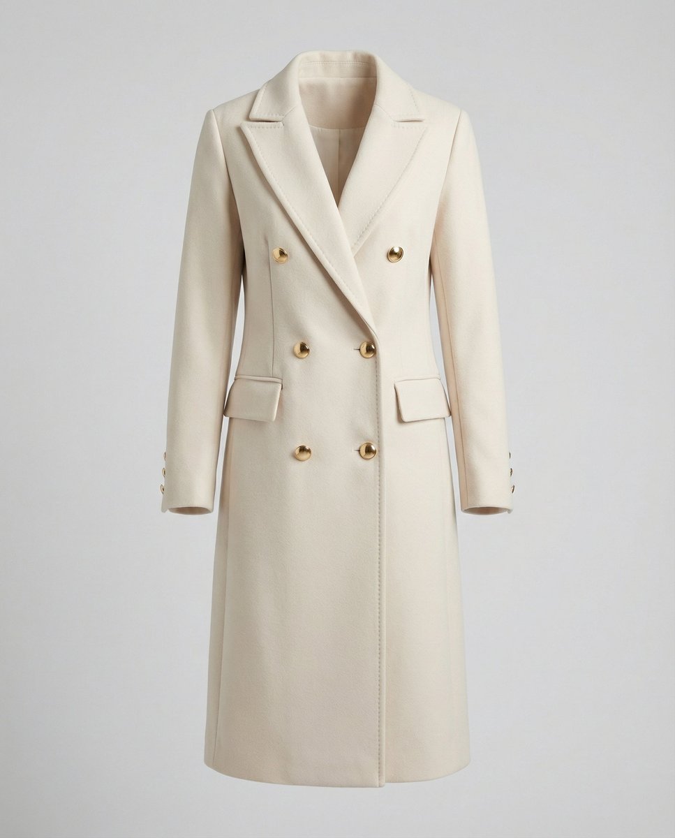 Emeline double breasted longline overcoat, styled and detail view