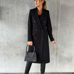 Emeline double breasted longline overcoat in Black