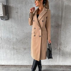 Emeline double breasted longline overcoat in Camel
