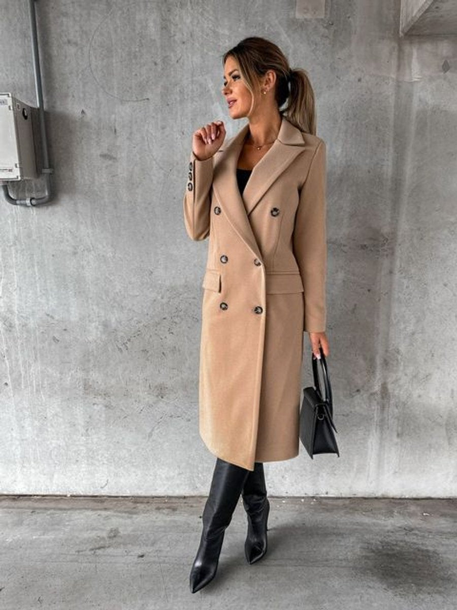Emeline double breasted longline overcoat in Camel
